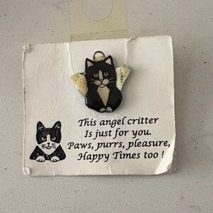 Angel Critter Cat pin  - Black and White